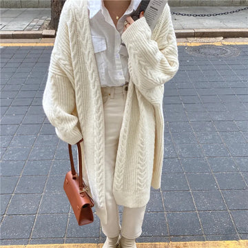 Oversized Long Knitted Cardigans Women Twist Winter 2023 Thicken Harajuku Sweater Coat Lady Chic Vintage Office Woolen Cardigan